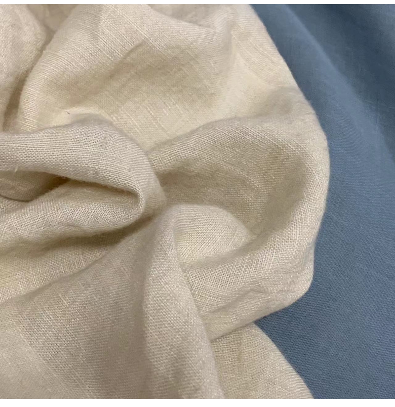 意大利进口加密色织纯亚麻布米黄色单色色织纯亚麻布